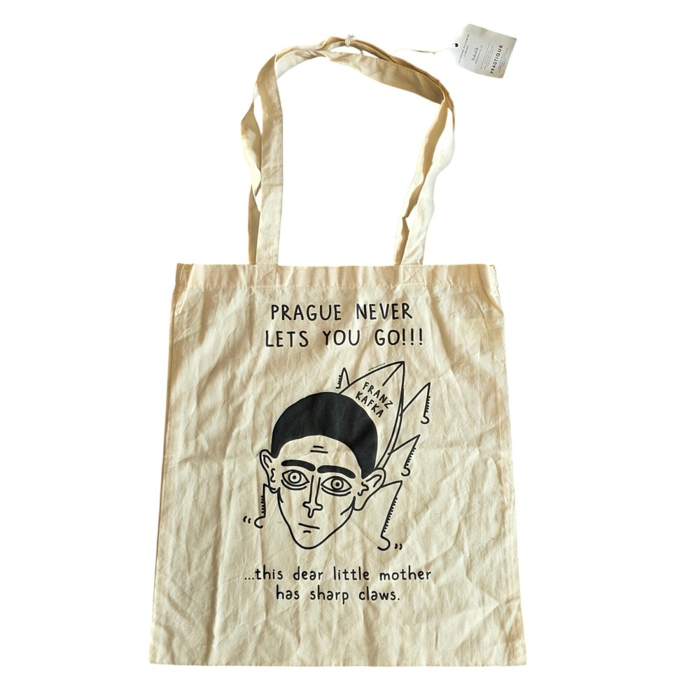 Pragtique Franz Kafka Prague Quote Tote Bag Cream Kakalik Illustration NWT
